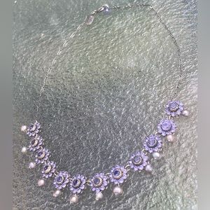 LIZ PAIACIOS Vintage Lavendar Crystal & Pearl Floral Necklace